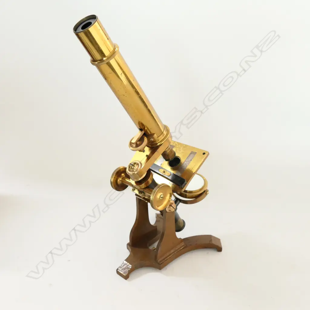 MAHOGANY CASED MONOCULAR MICROSCOPE by JAMES PARKES & SON, B'HAM (EYE TRADE MARK MOTIF) w VARIOUS LENSES & BULLSEYE Image 1++